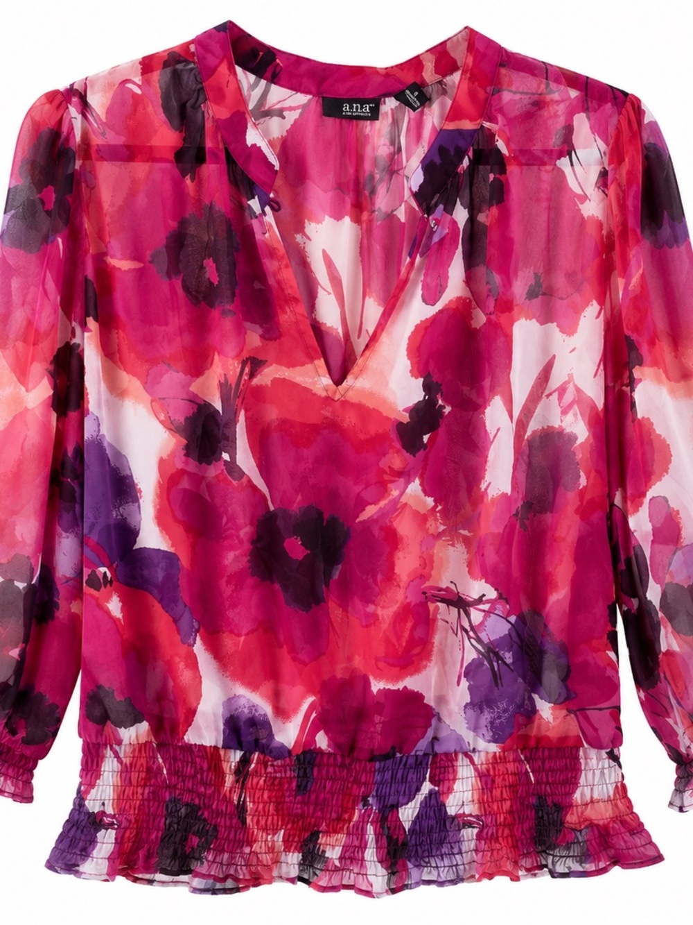 328. a.n.a Pink & Purple Floral V-Neck Blouse